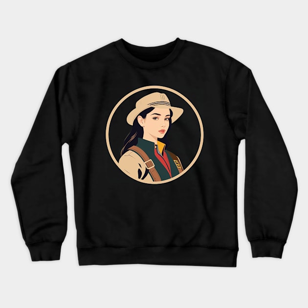 Retro Park Ranger Woman With Long Hair Crewneck Sweatshirt by CursedContent